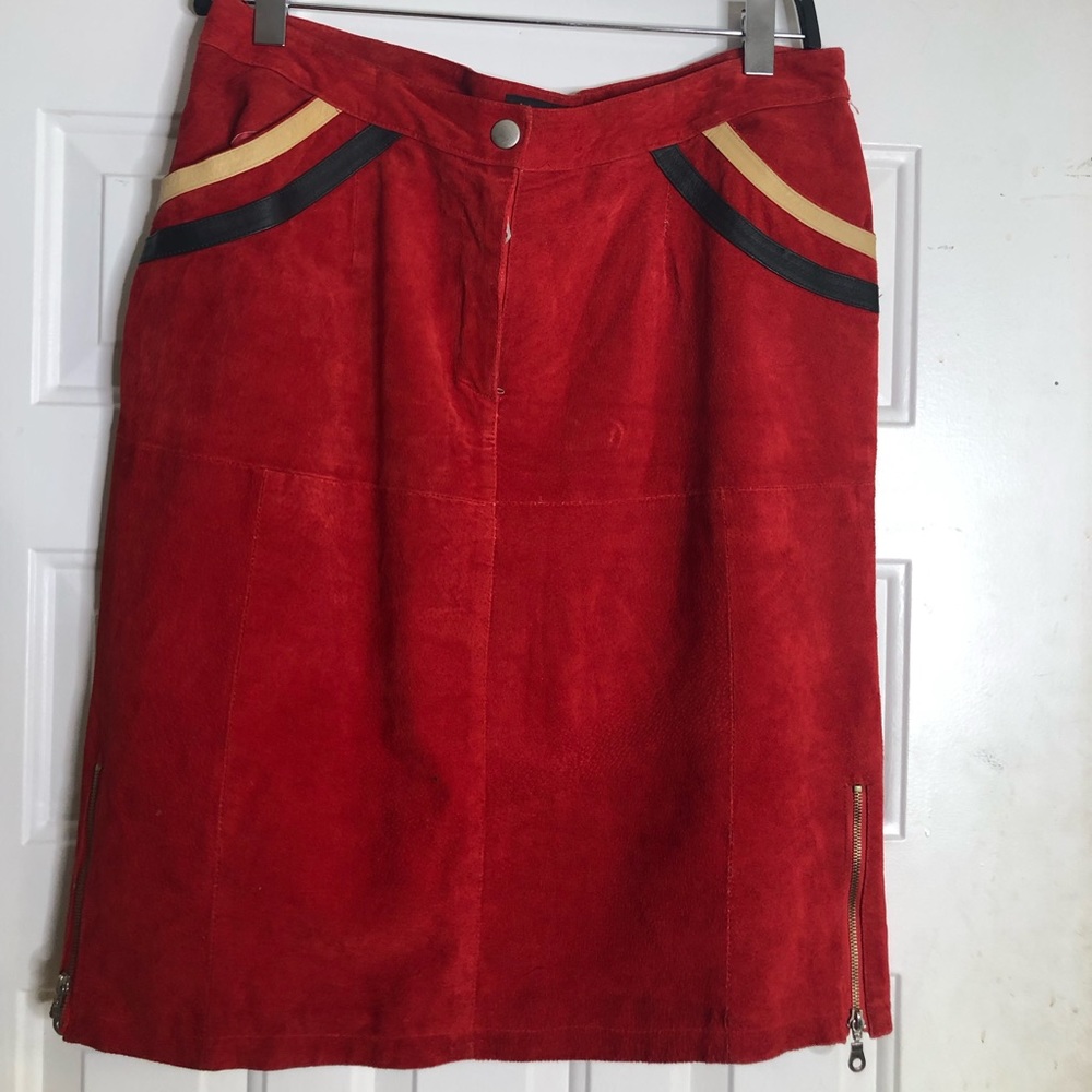 Ashley Stewart red suede skirt